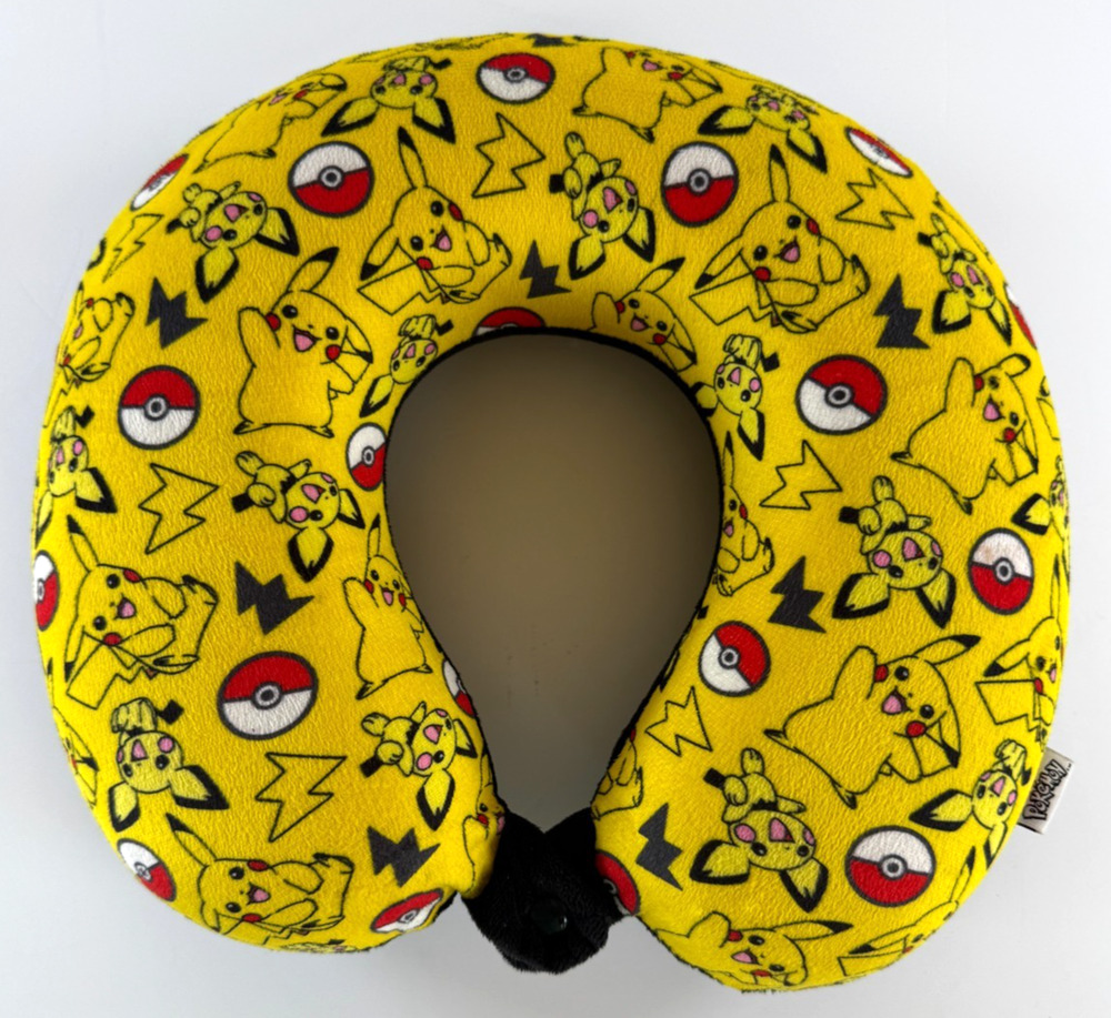 Pokemon Pikachu Neck Travel Pillow Yellow Pokeball All Over Print Snap Closure